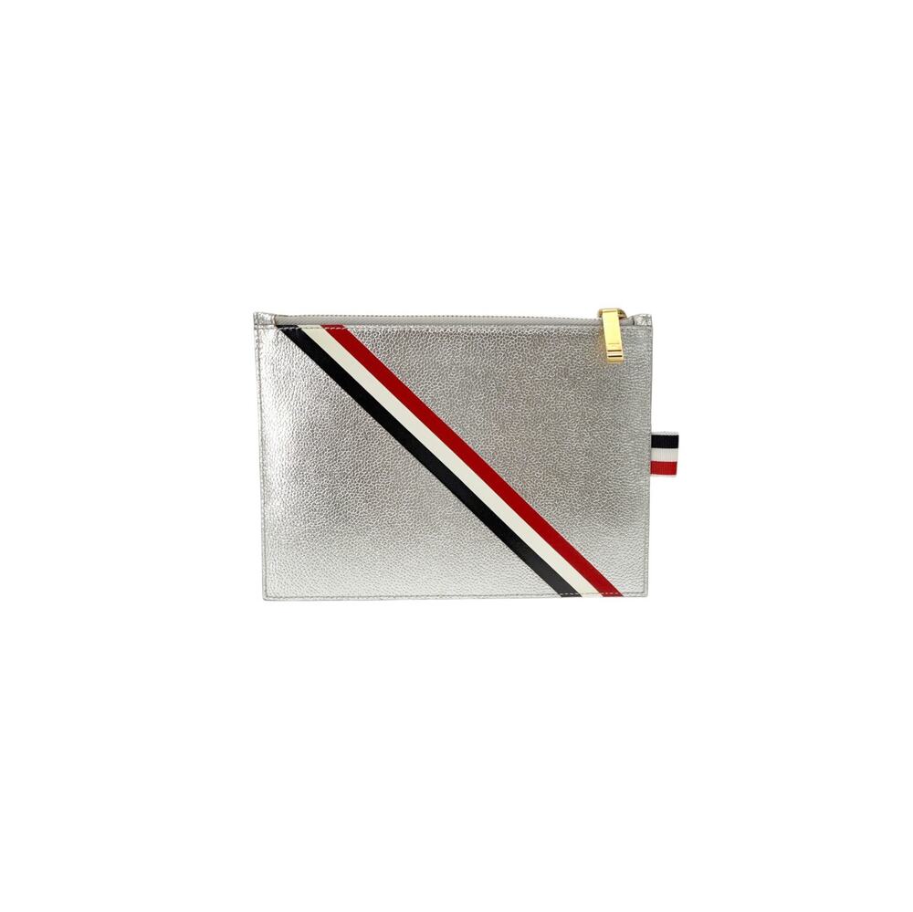 THOM BROWNE Diagonal Stripe Large Coin Wallet Clutch in Silver
